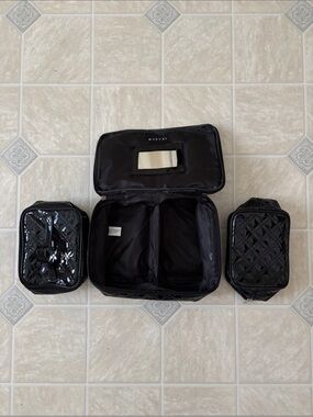 Murval Black Quilted Patent Makeup Travel Case Set